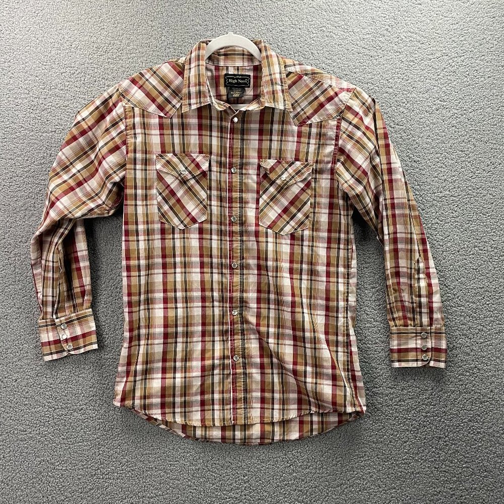 High Noon Shirt Mens Red Plaid Pearl Snap Long Sleeve Western Shirt Pockets M